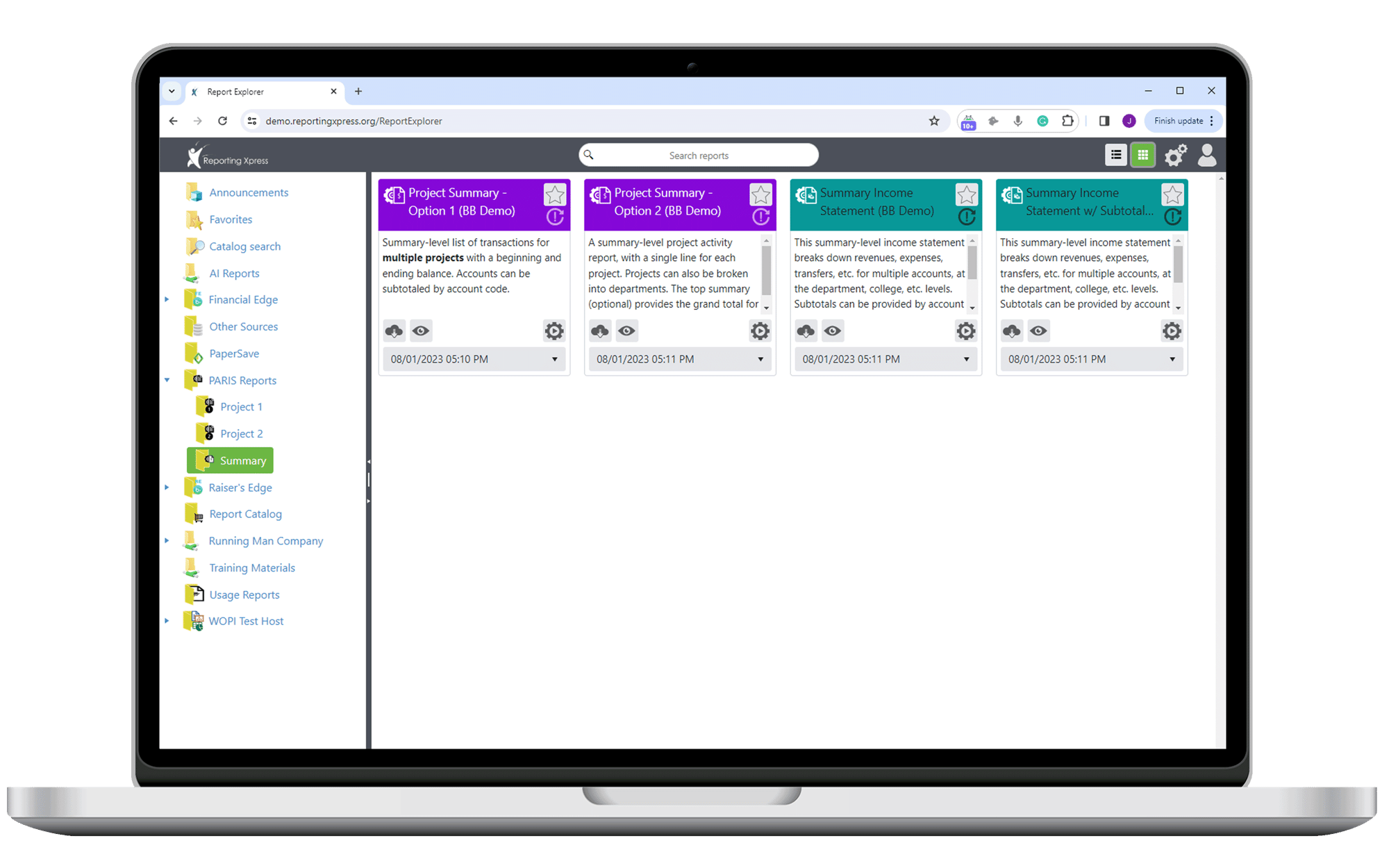 Sample dashboard view